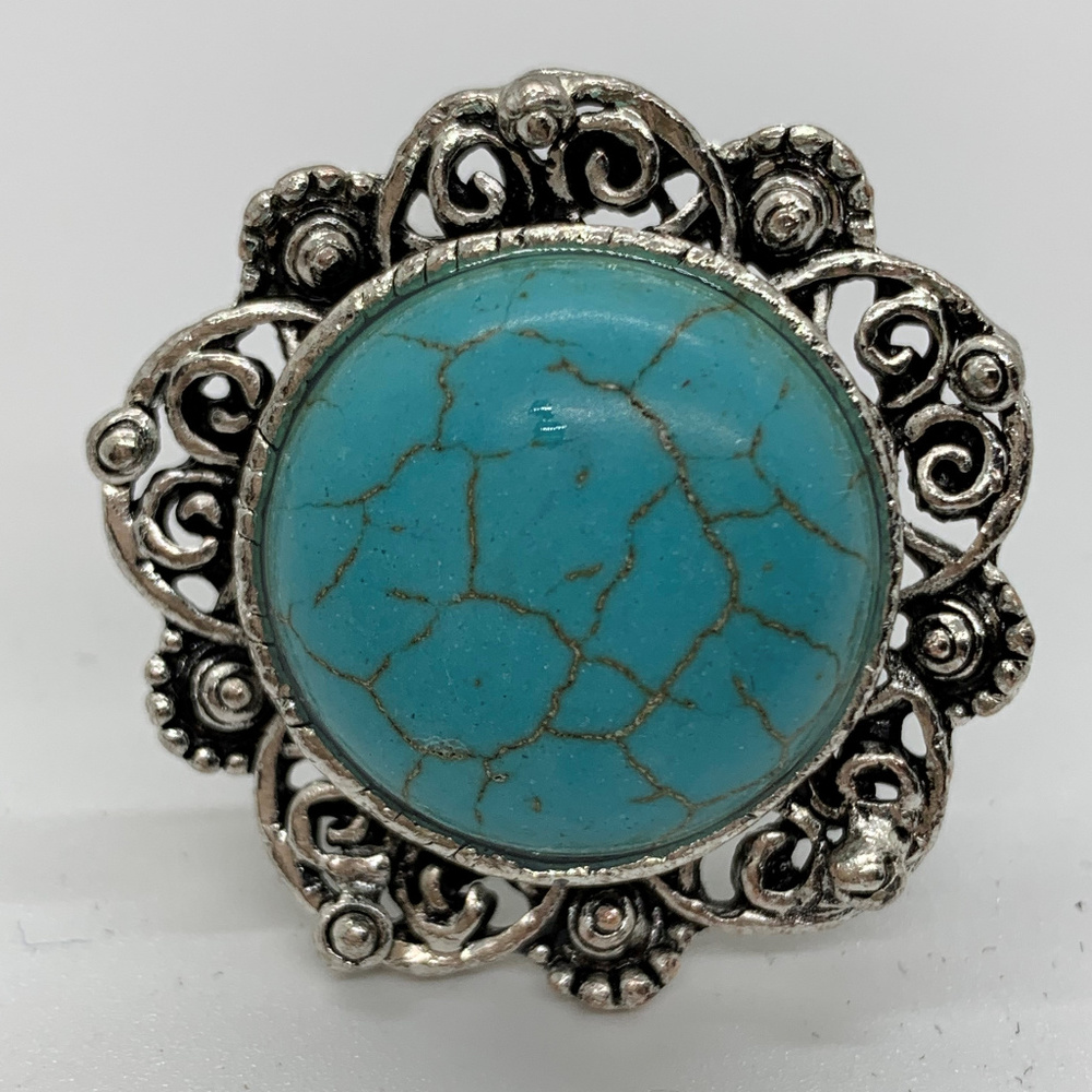 Adjustable Round Turquoise Antique Look Ring NEW